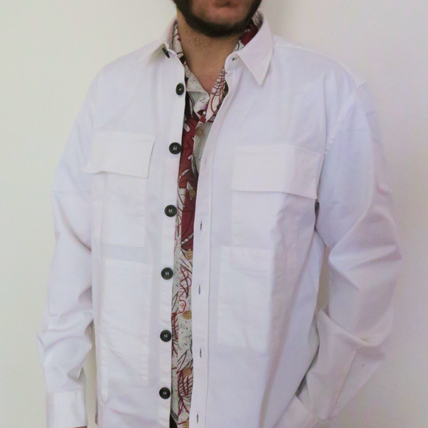 Mark Stage 3E - jacket in gabardine cotton, oversized fit, white with front pockets