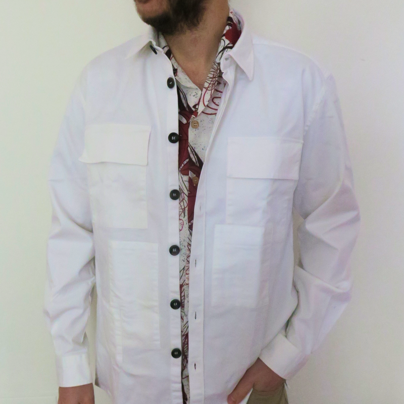 Mark Stage 3E - jacket in gabardine cotton, oversized fit, white with front pockets
