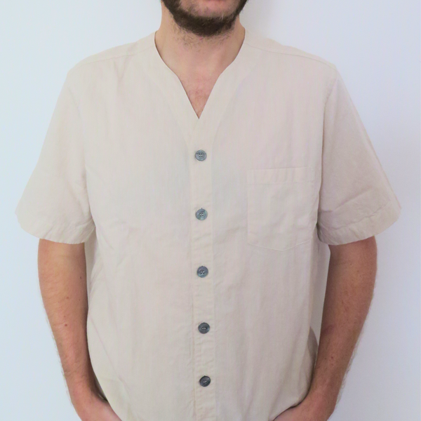Bowl Back 5B - shirt in cotton and linen, oversized fit, v-shape neck