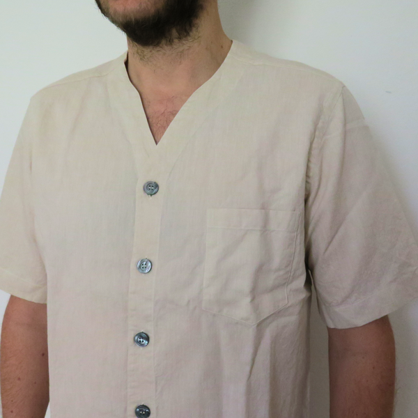 Bowl Back 5 - shirt, cotton & linen, V-shape collar, oversized fit